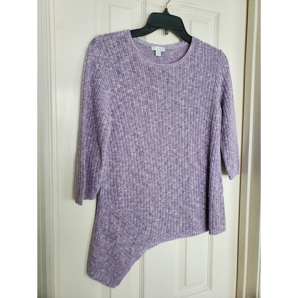 Pure Jill Sweater Purple Asymmetrical Hem Ribbed Knit Pullover Casual XS Petite - Picture 2 of 8